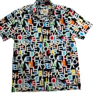 OH SNAP! Letters All Over Short Sleeve Woven Top Shirt Men's L